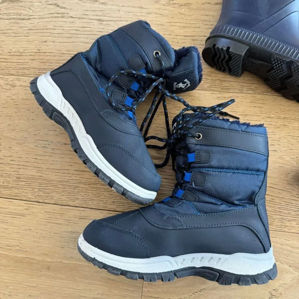 Bundle of boys size 1 & 2 Navy Blue Rain Boots Snow Boots
